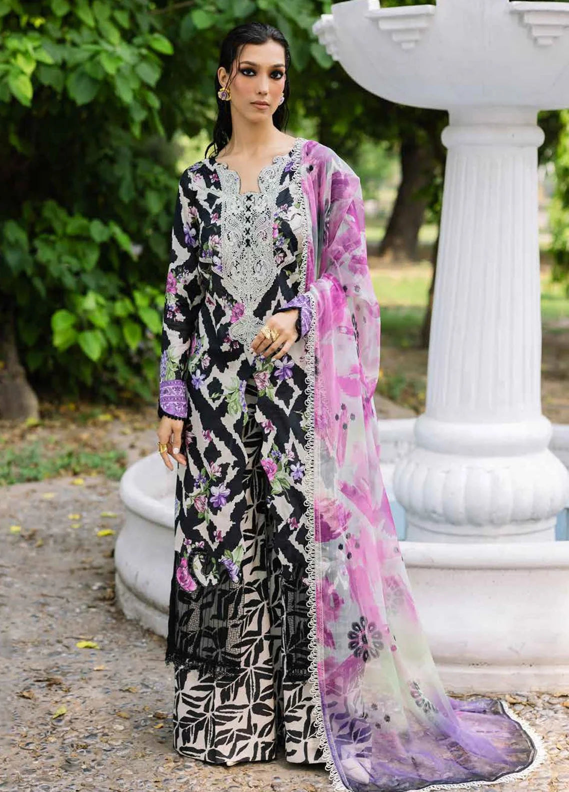 Nureh Lawn Embroidered & Printed 3 Piece Dress