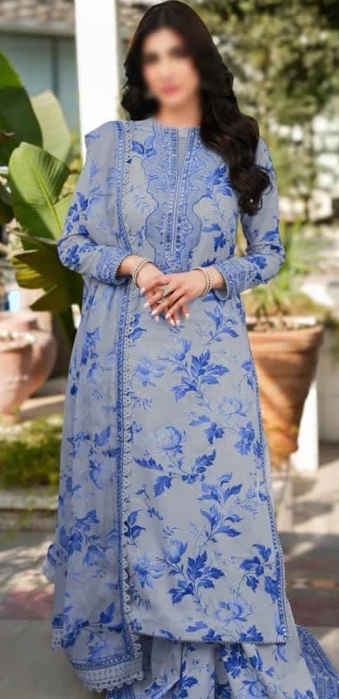 Aneelas Lawn Embroidered & Printed 3 Piece Suit