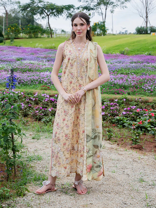 Izel Lawn Chikankari Embroidered & Printed 3 Piece Dress - J3056