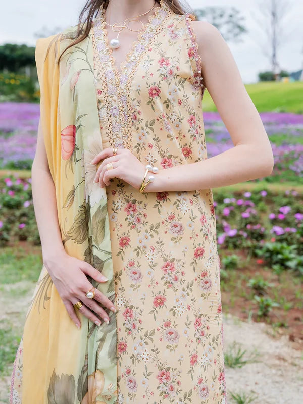 Izel Lawn Chikankari Embroidered & Printed 3 Piece Dress - J3056