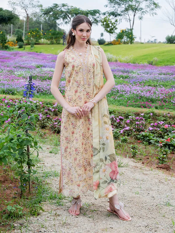 Izel Lawn Chikankari Embroidered & Printed 3 Piece Dress - J3056