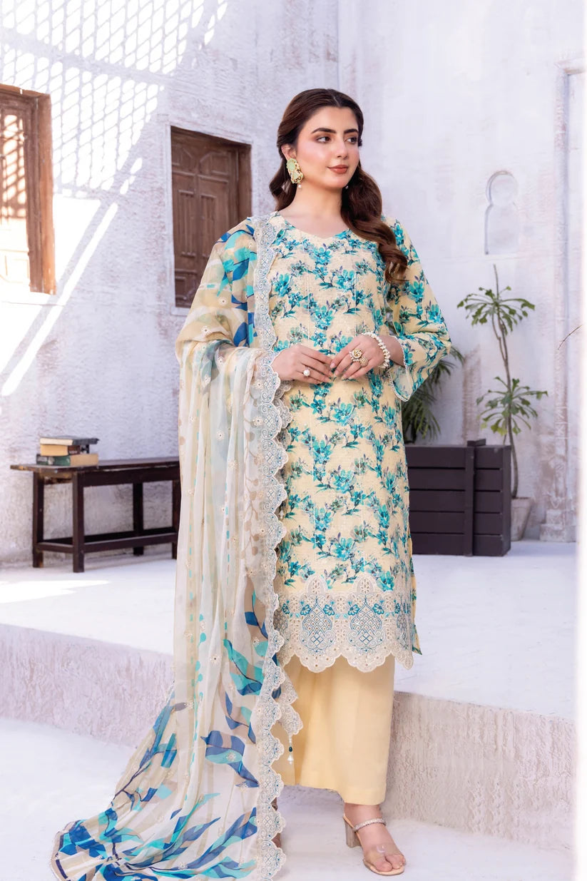 Light Yellow Printed 3 Piece Unstitched Lawn