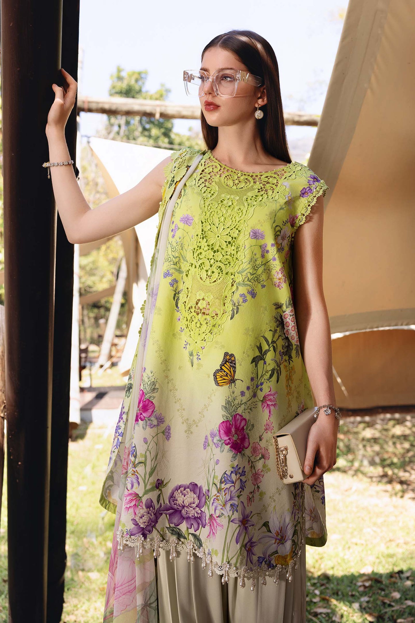 Maria B Parrot Green Printed 3 Piece Unstitched Lawn