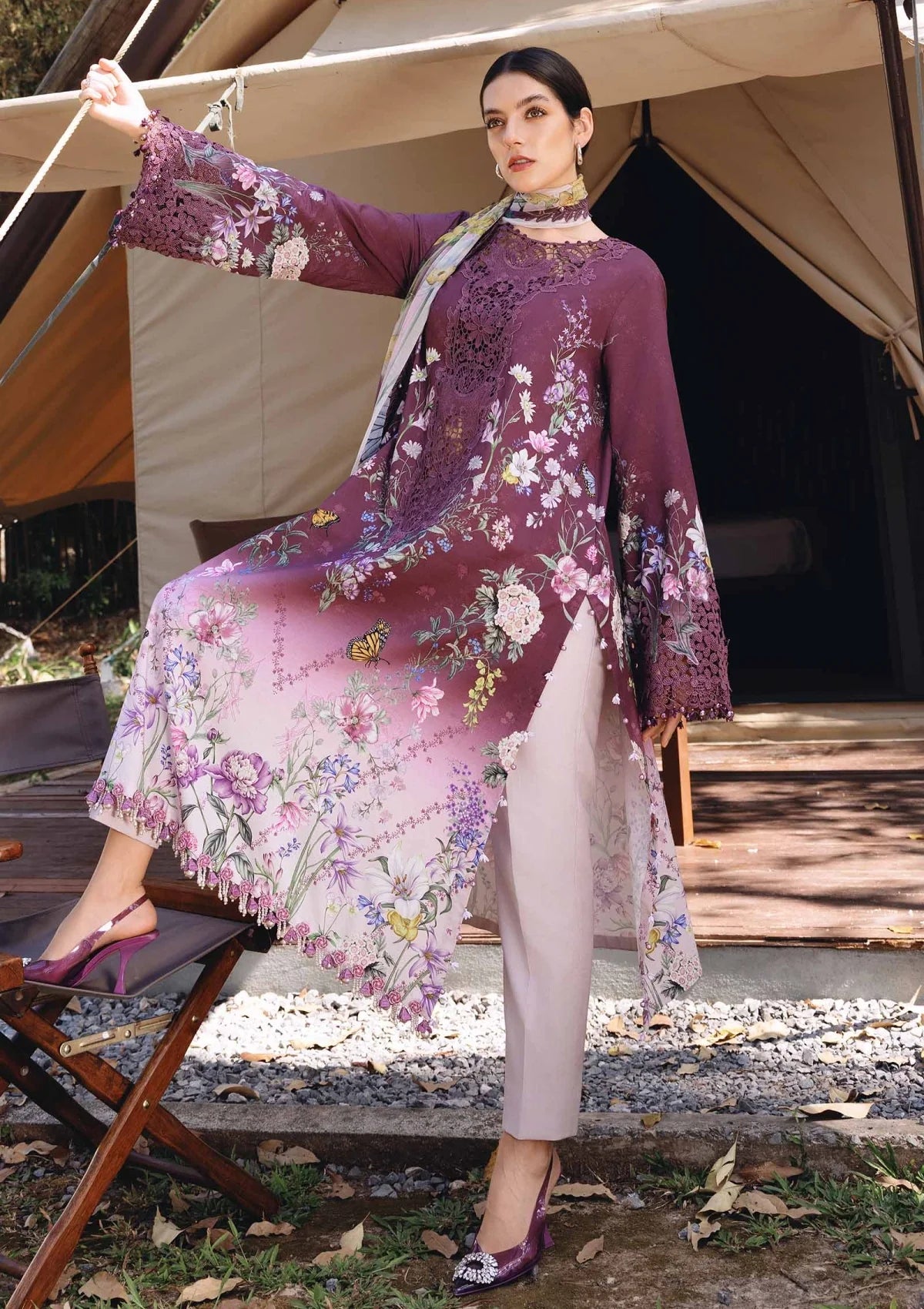3 Piece Unstitched Embroidered Lawn Suit