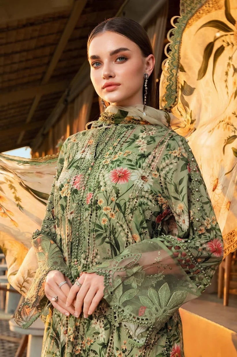Maria B MPT-2508-B | Garden Green - Chikankari Printed Lawn Eid Collection